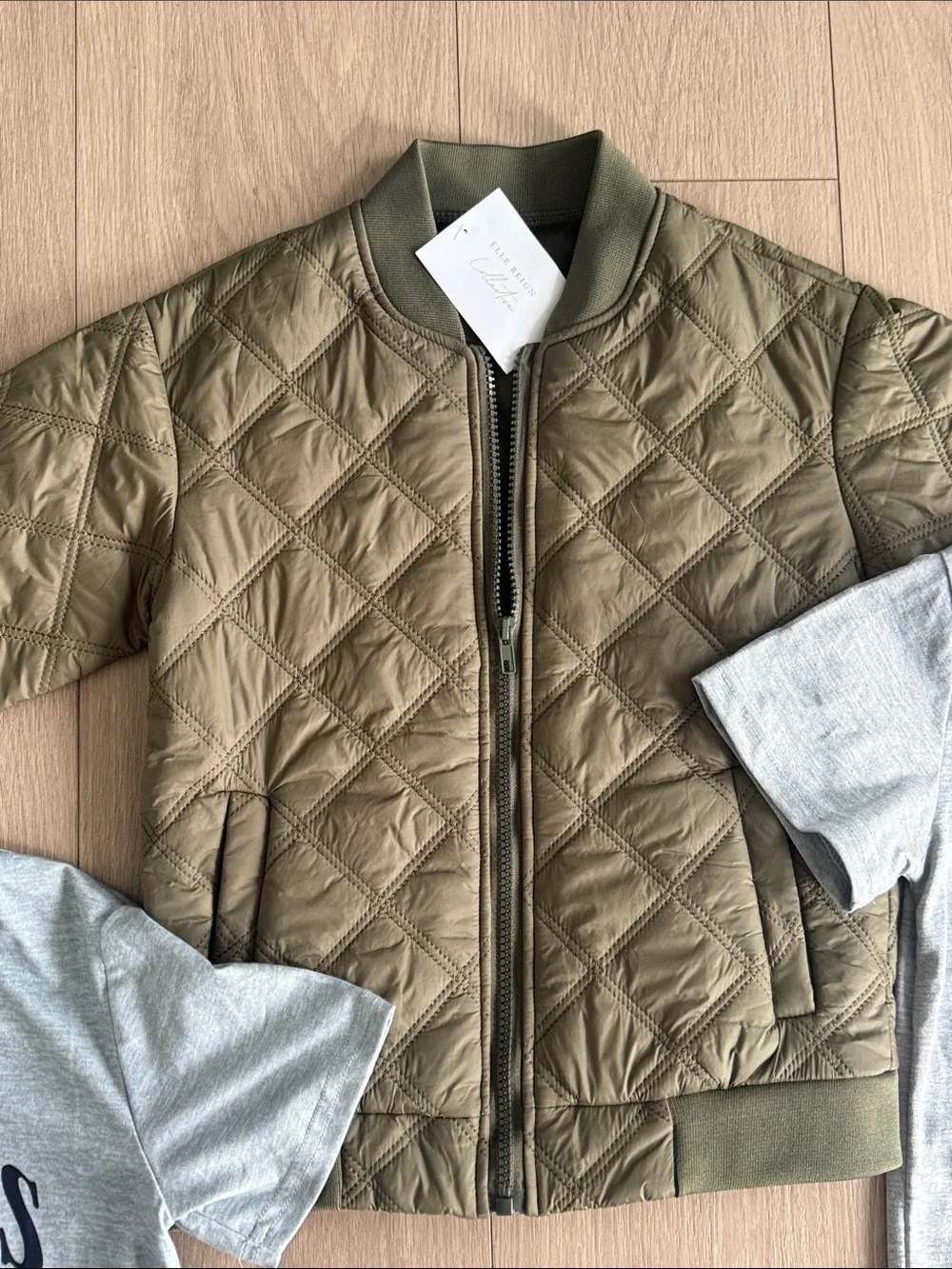 Ralph Lauren Kids Olive Quilted Jacket with Heather Gray Graphic Tees